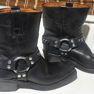 Frye 8R Square Toed Harness Moto Boots Women’s 8m Black Leather Made In U.S.A.